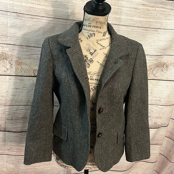 J Crew Factory Blazer Herringbone Gray Wool Blend Size 6 Lined - Picture 2 of 8